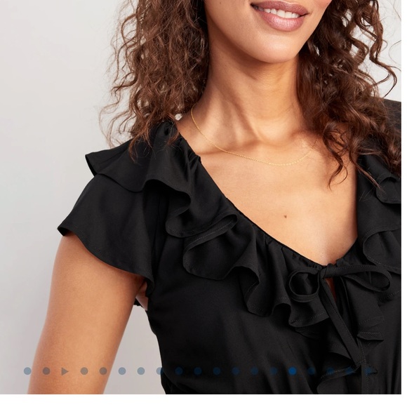 NWT OLD NAVY Waist-Defined Ruffle-Trim Mini Dress Color: Blackjack - Picture 3 of 5